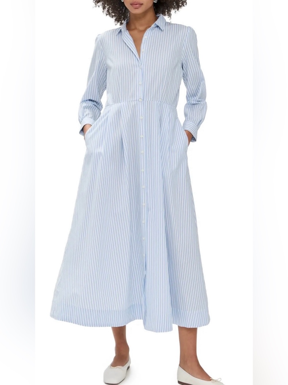 Trovata Light Blue & White Striped Shirt Dress size Medium NWT